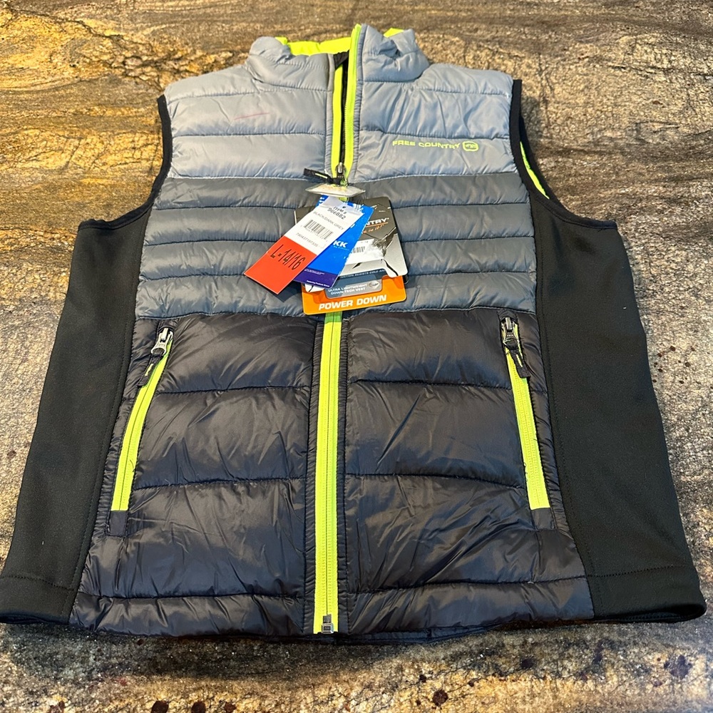 Free Country Boy's vest ombré with lime green‎ lining size 14/16